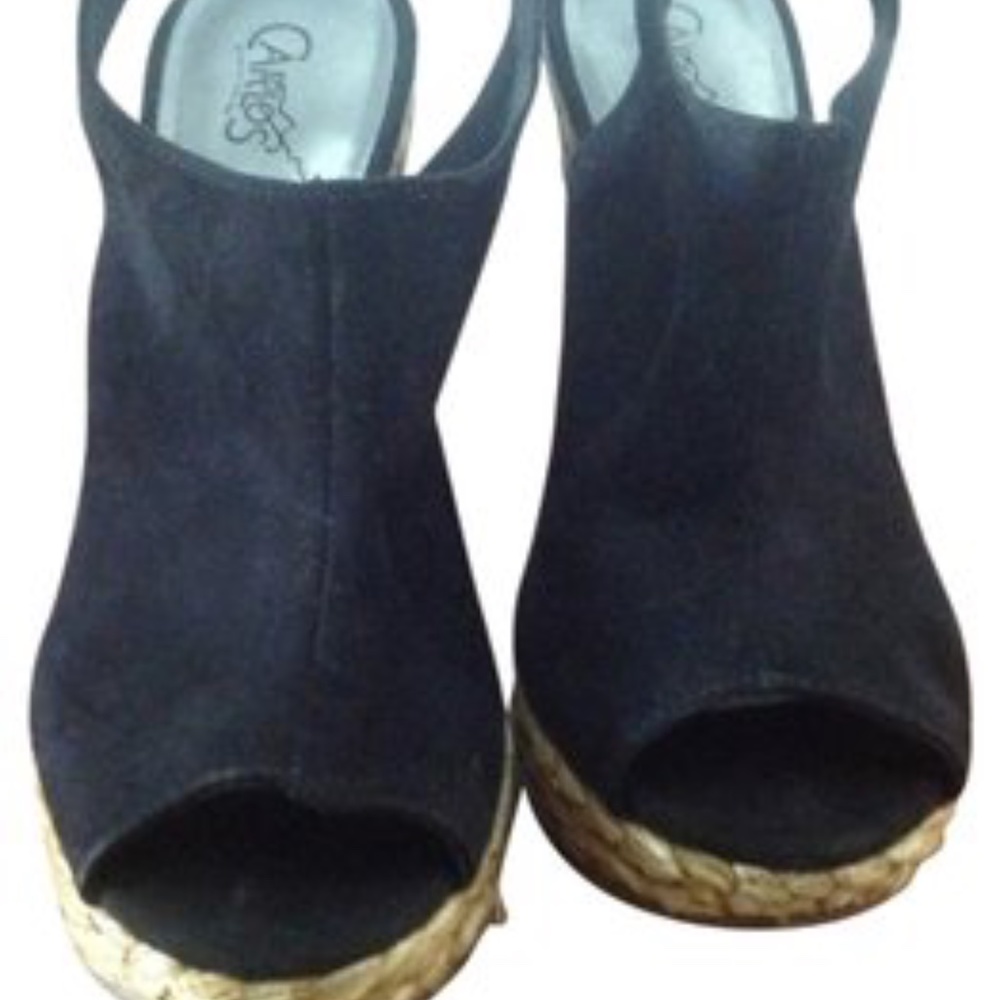 Carlos by Carlos Santana Black Bali Style Faux Suede Upper with Straw Wedge Mule